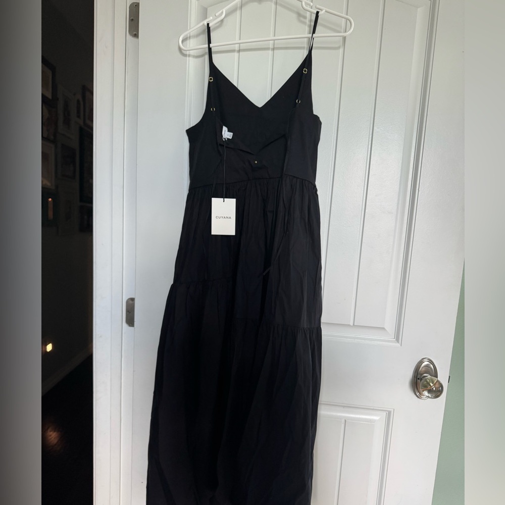 CUYANA poplin tiered dress (black, S)